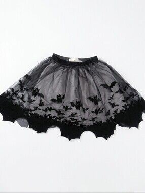 H&M Girl's Black Bat Tulle Skirt Size 4-6 Velvet-Feel Halloween Dress Up